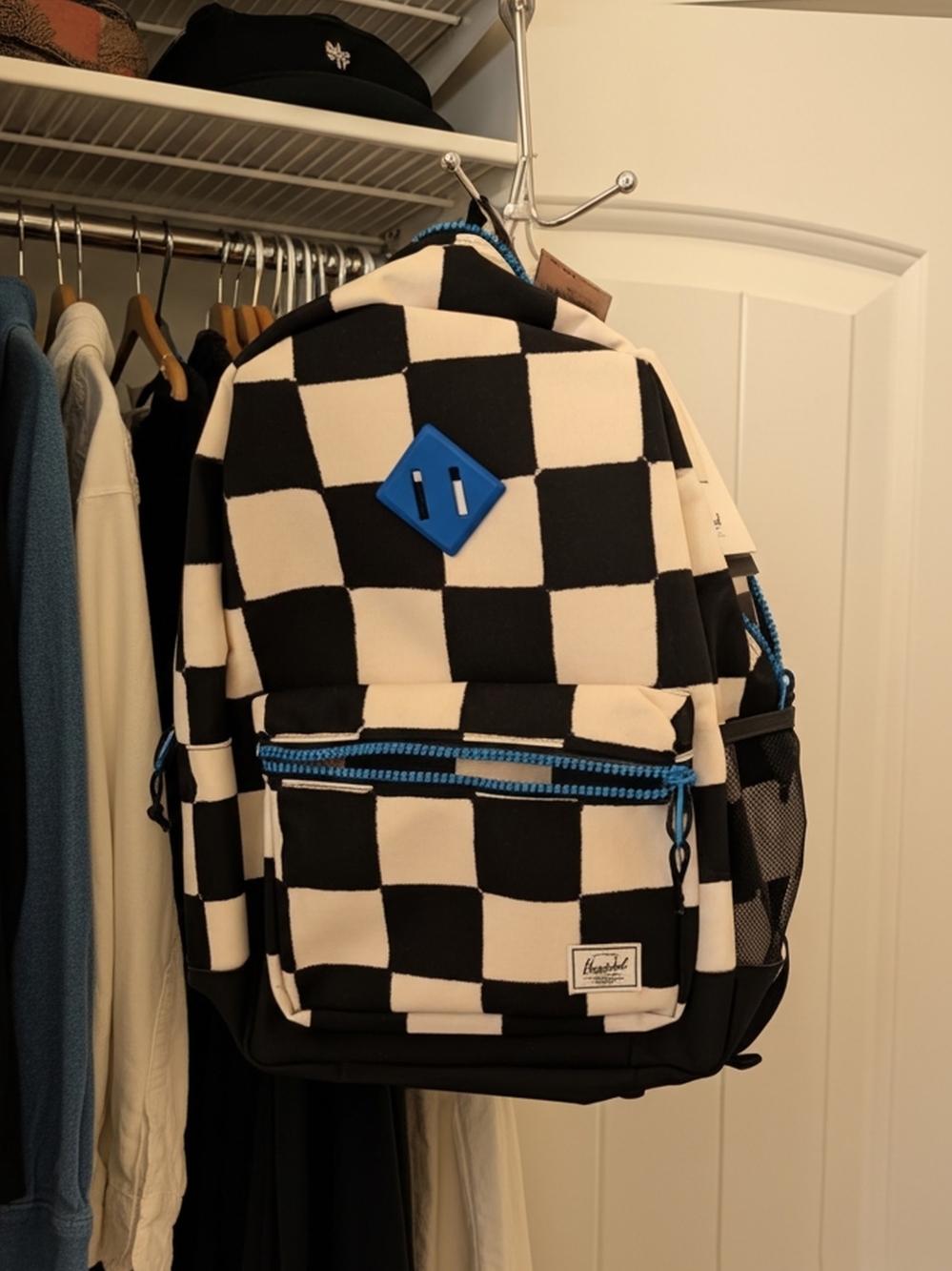 Backpack HERSHEL SUPPLY CO. Black and Cream Checkerboard with Blue Accents "NEW"